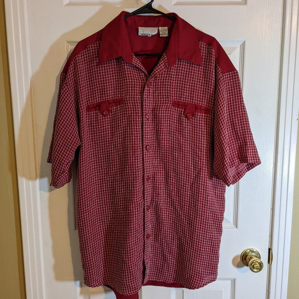 VIRGOLA UOMO Vintage Red Short Sleeve Designer Shirt Soft Polyester - size L